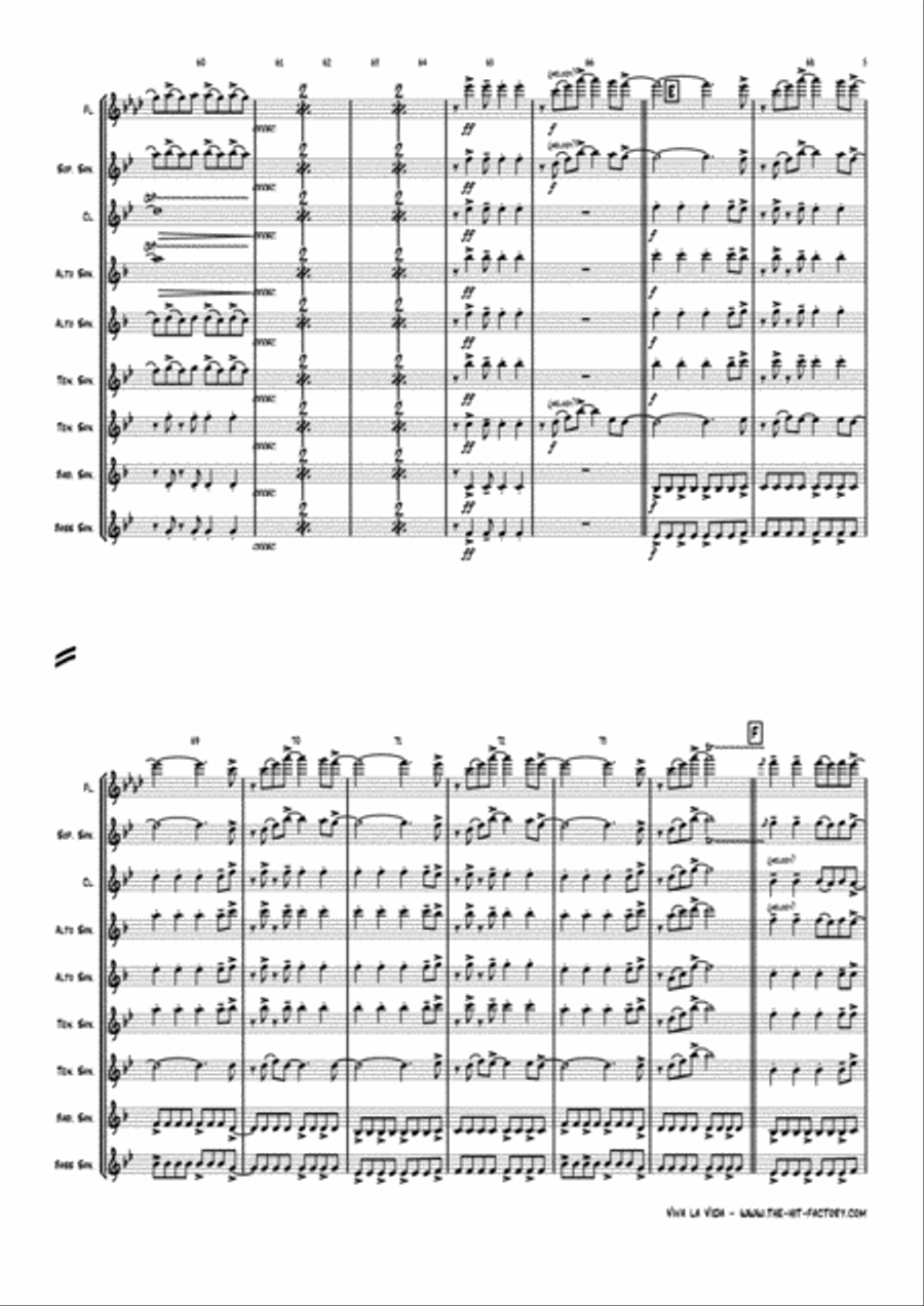 Viva La Vida Saxophone Quintet scores gallery preview page 5