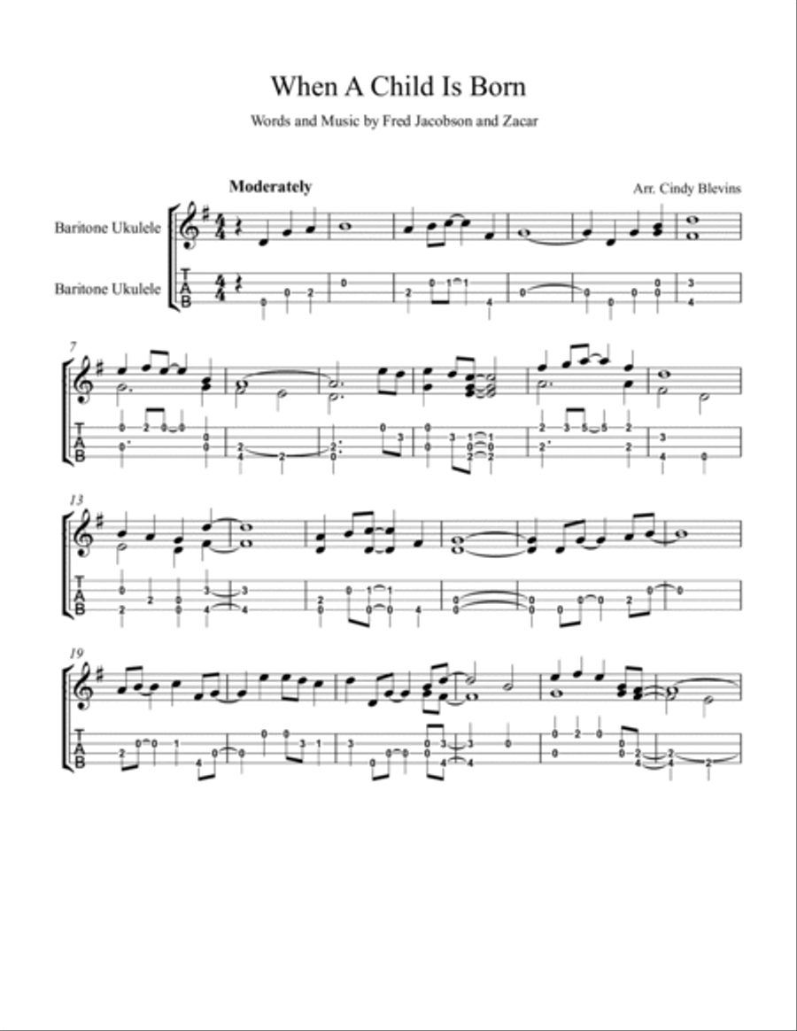 When A Child Is Born Baritone Ukulele scores gallery preview page 2