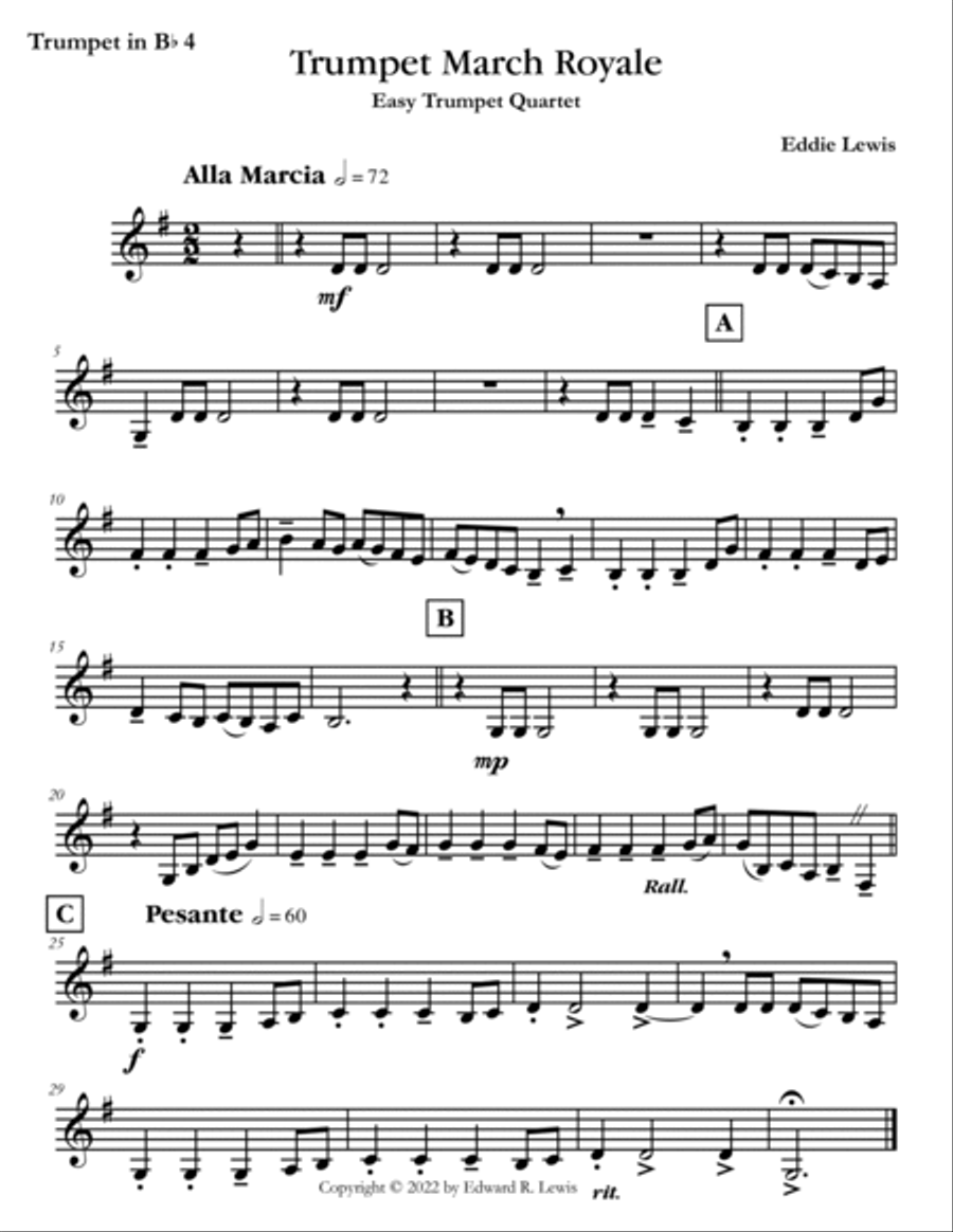 Trumpet March Royale - Easy Trumpet Quartet Brass Ensemble scores gallery preview page 5