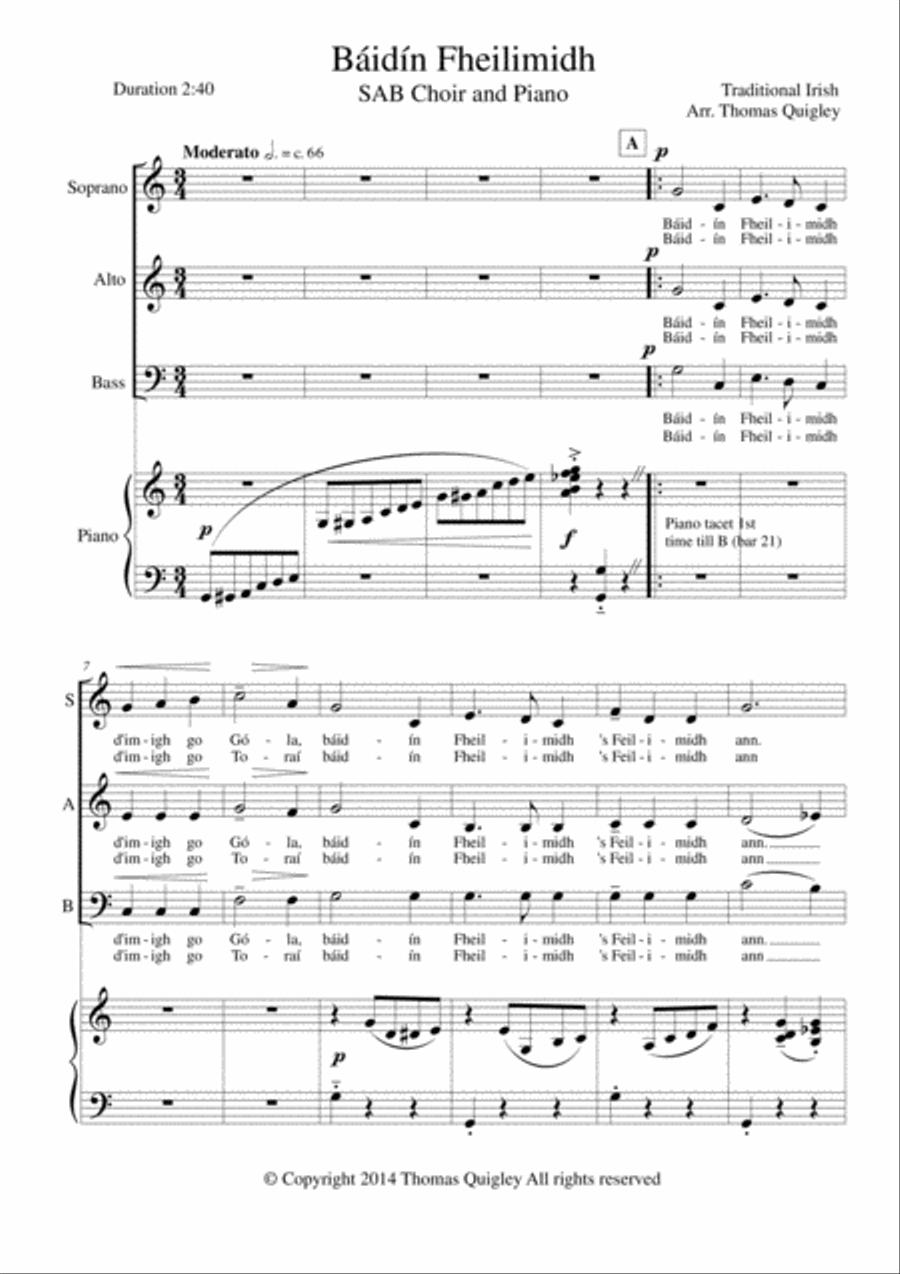 Báidín Fheilimidh Báidín Fheilimidh 3-Part scores gallery preview page 1