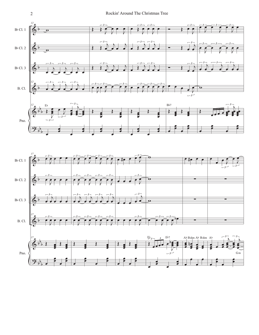 Rockin' Around The Christmas Tree Clarinet Choir scores gallery preview page 2