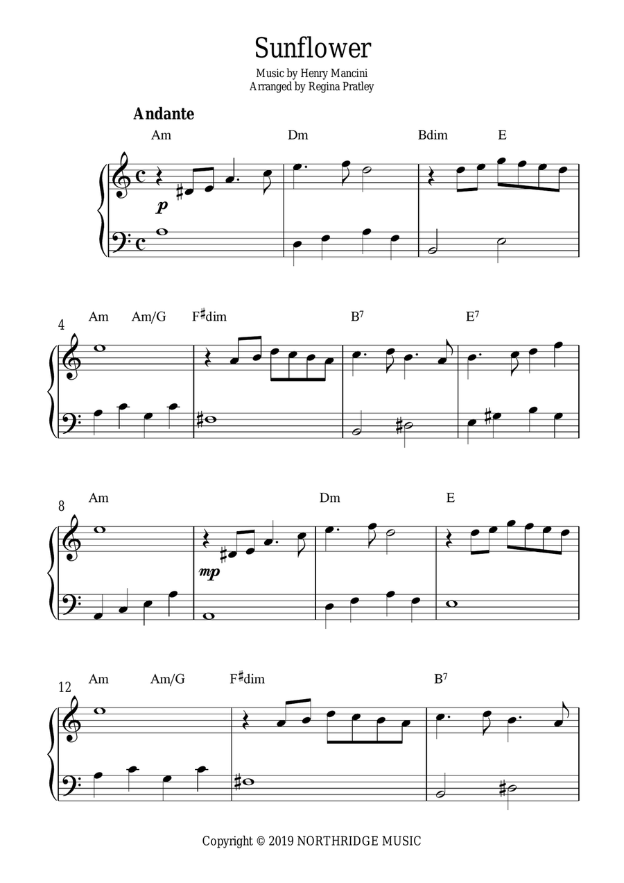 Sunflower Sunflower Easy Piano scores gallery preview page 1