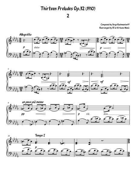 Serge Rachmaninoff 13 Prelude Op. 32 No. 2 (easy/intermediate piano) image number null