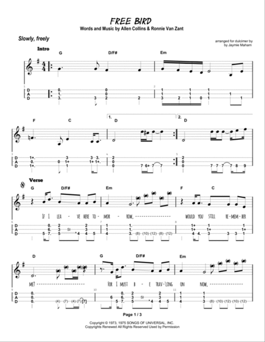 Free Bird Dulcimer scores gallery preview page 2