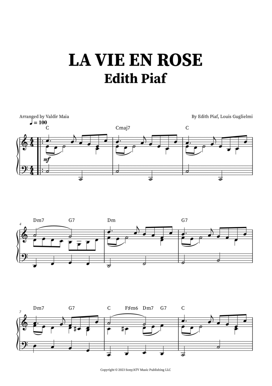 La Vie En Rose Easy Piano scores gallery preview page 1