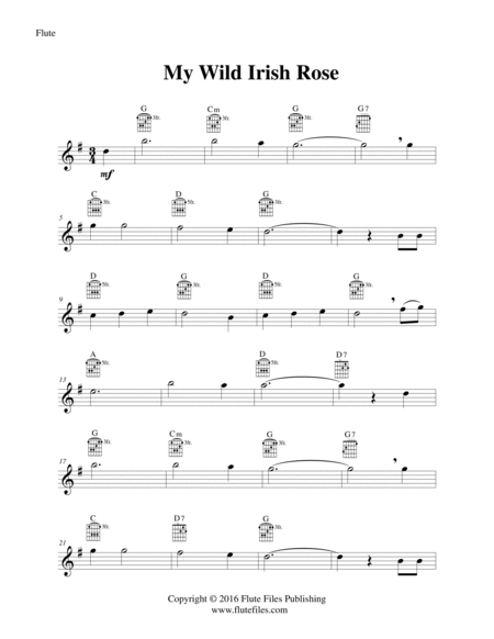 My Wild Irish Rose - Flute Solo with Guitar Chords image number null