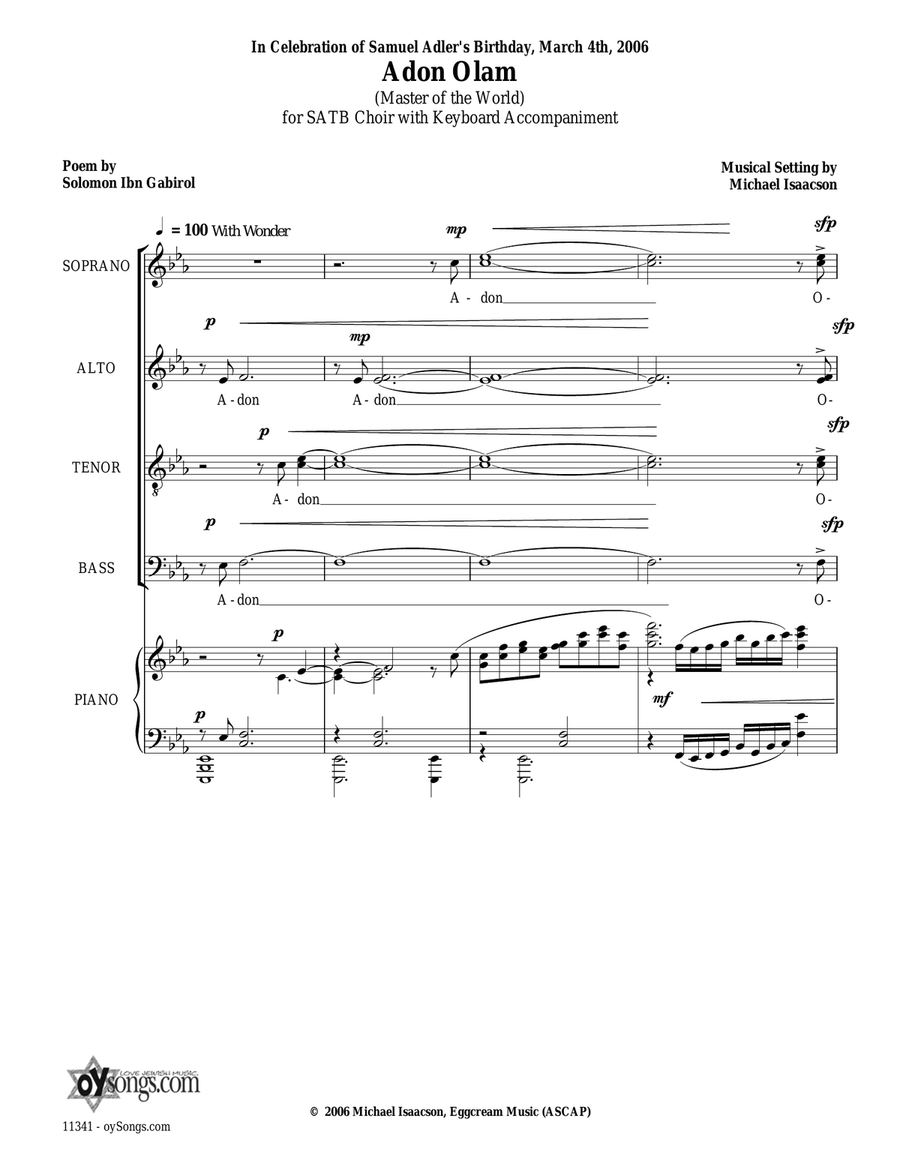 Adon Olam 4-Part scores gallery preview page 1