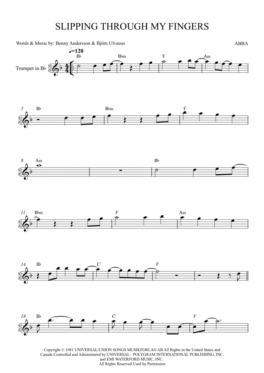 Slipping Through My Fingers B-Flat Trumpet scores gallery preview page 1