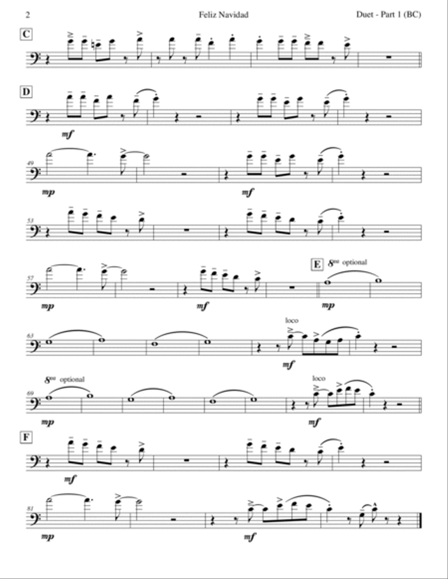 Feliz Navidad Trombone Duet scores gallery preview page 6