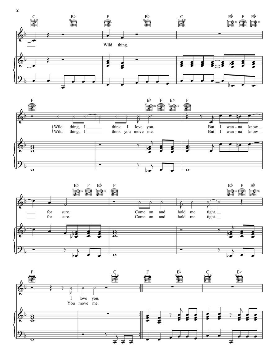 Wild Thing Wild Thing Piano, Vocal, Guitar scores gallery preview page 2