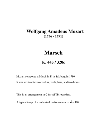 Mozart March for Recorder Quartet image number null