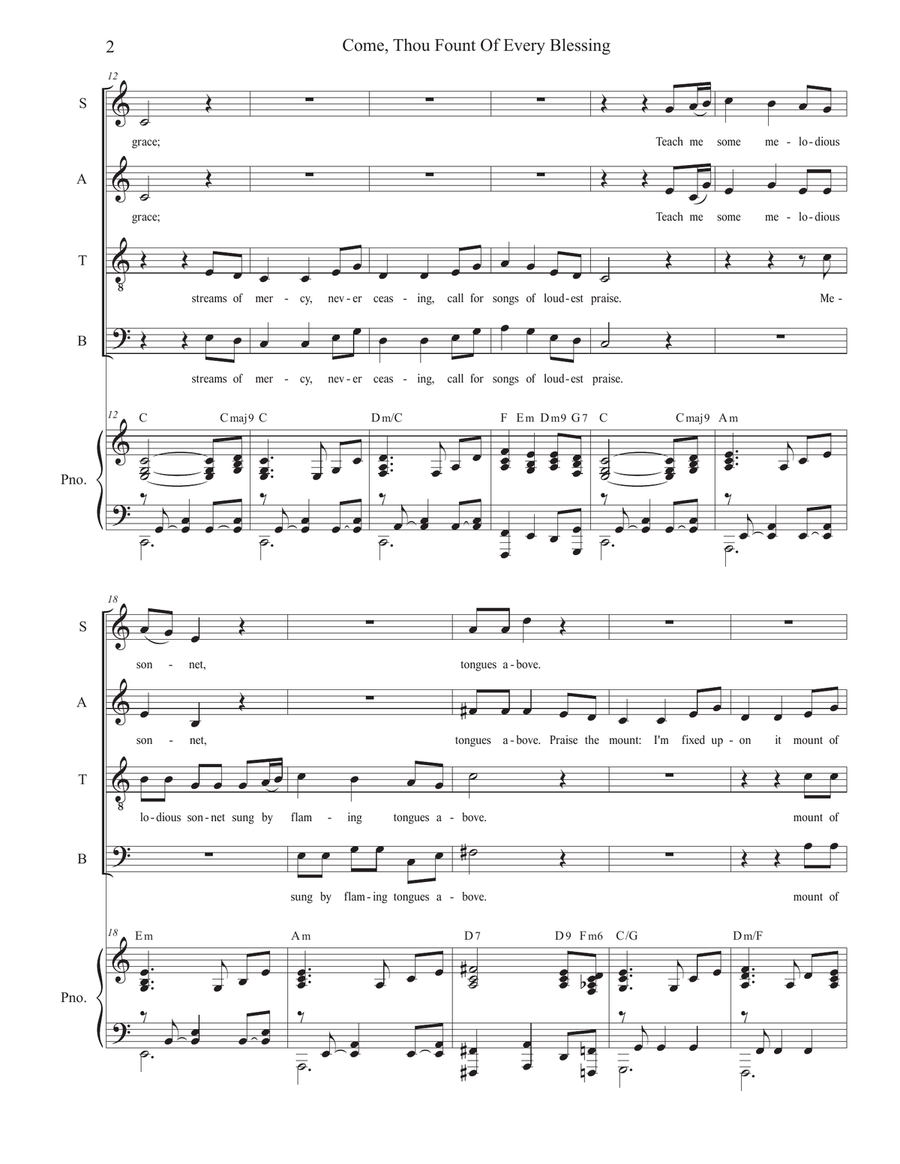 Come, Thou Fount Of Every Blessing (Vocal Quartet - (SATB) 4-Part scores gallery preview page 2