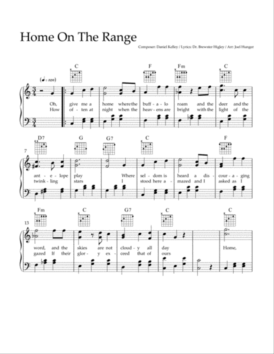 Home On The Range Piano, Vocal, Guitar scores gallery preview page 1