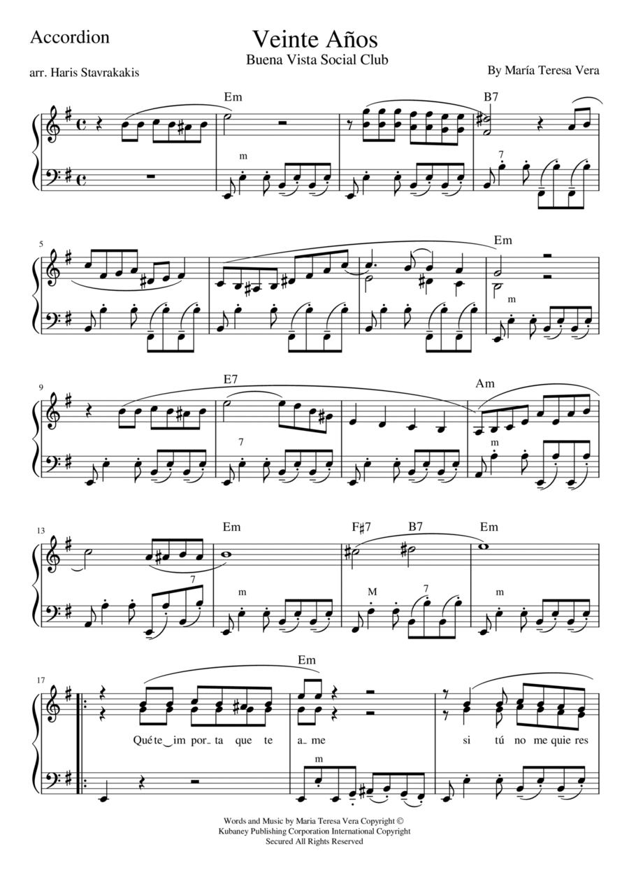 Veinte Anos Accordion scores gallery preview page 1