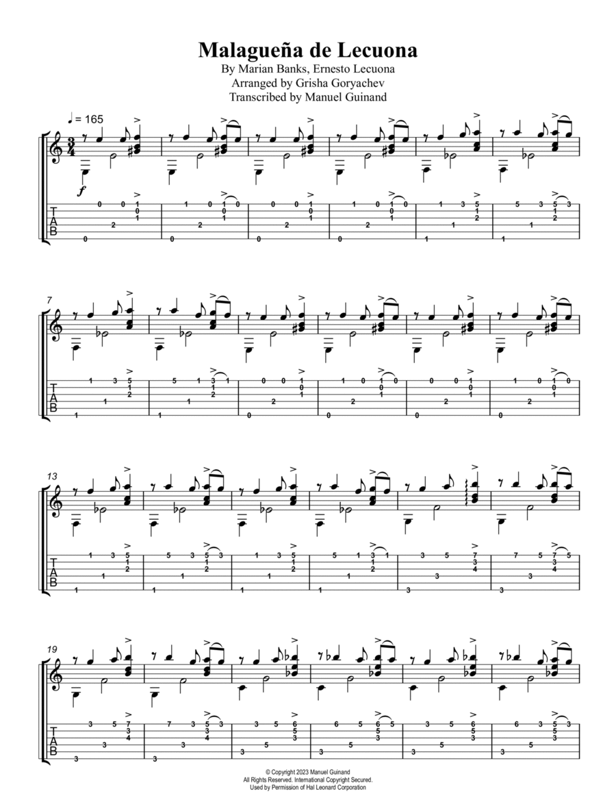 Malaguena Acoustic Guitar scores gallery preview page 1