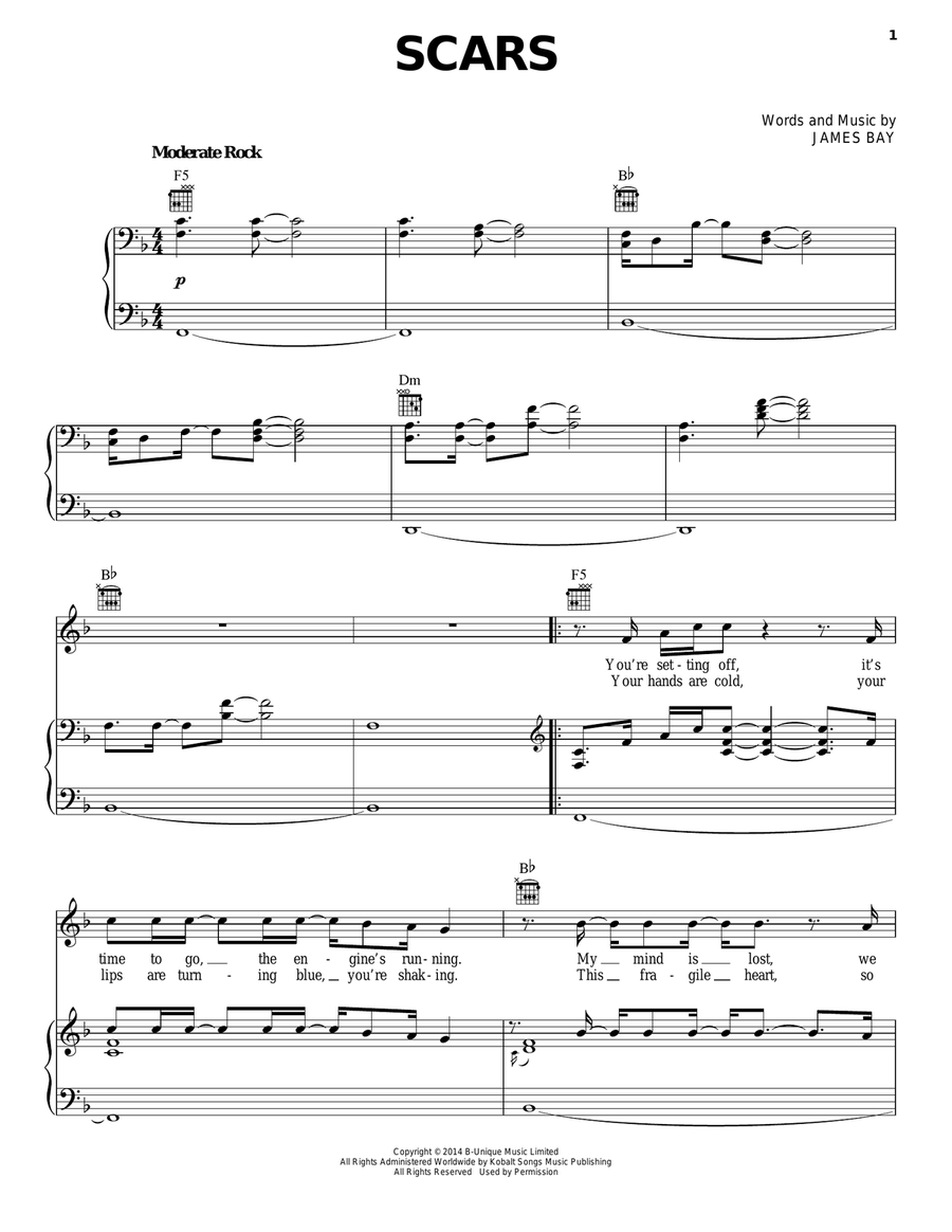 Scars Piano, Vocal, Guitar scores gallery preview page 1