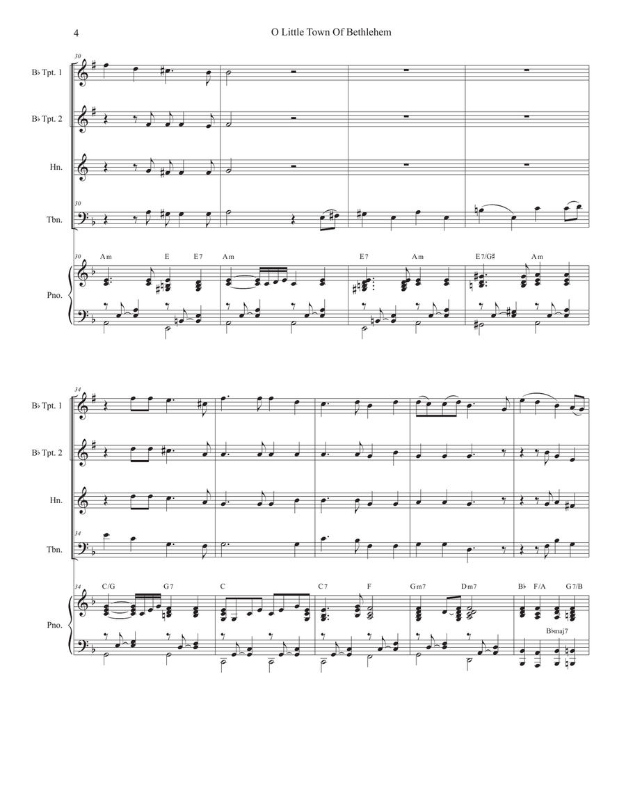 O Little Town Of Bethlehem (Brass Quartet and Piano) Brass Quartet scores gallery preview page 4