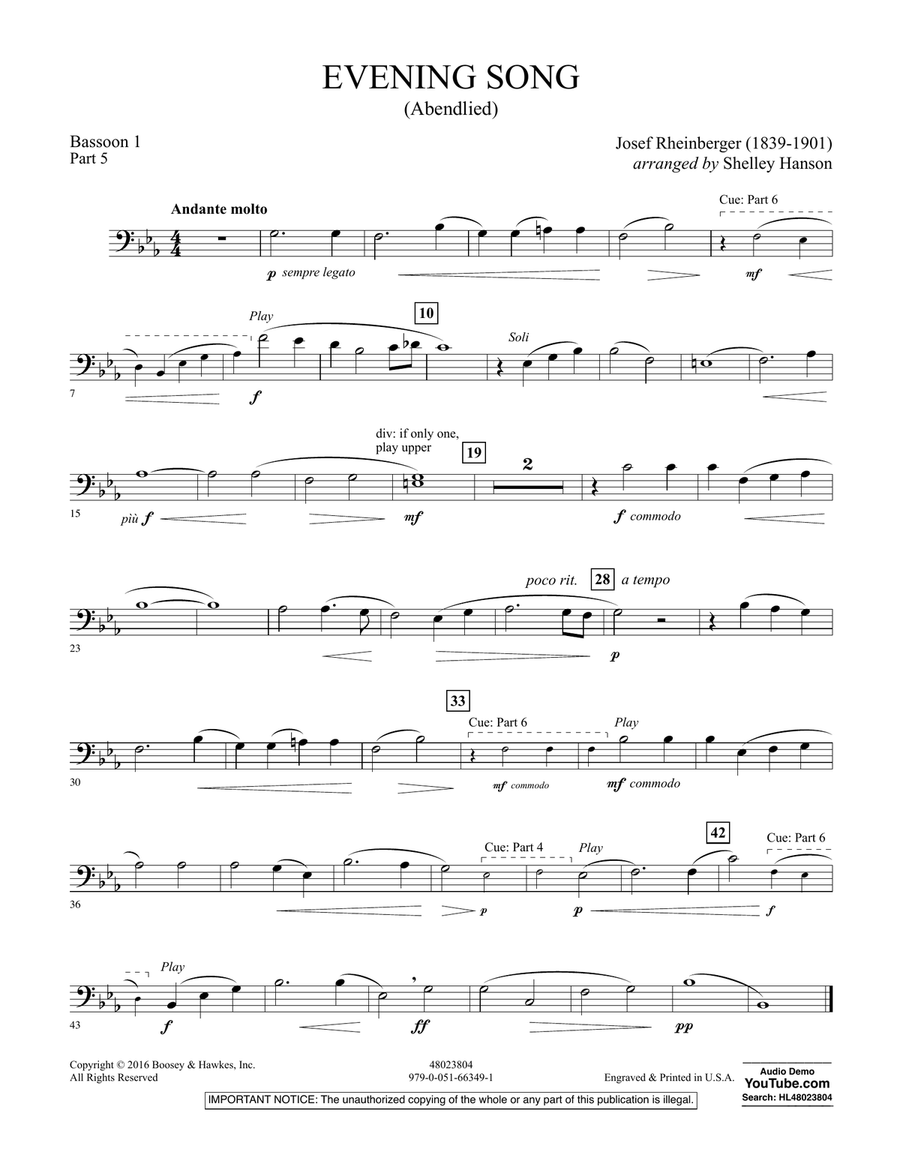 Evening Song (Abendlied) - Pt.5 - Bassoon 1 Concert Band scores gallery preview page 1