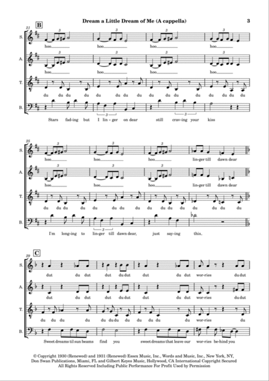 Dream A Little Dream Of Me A Cappella scores gallery preview page 3
