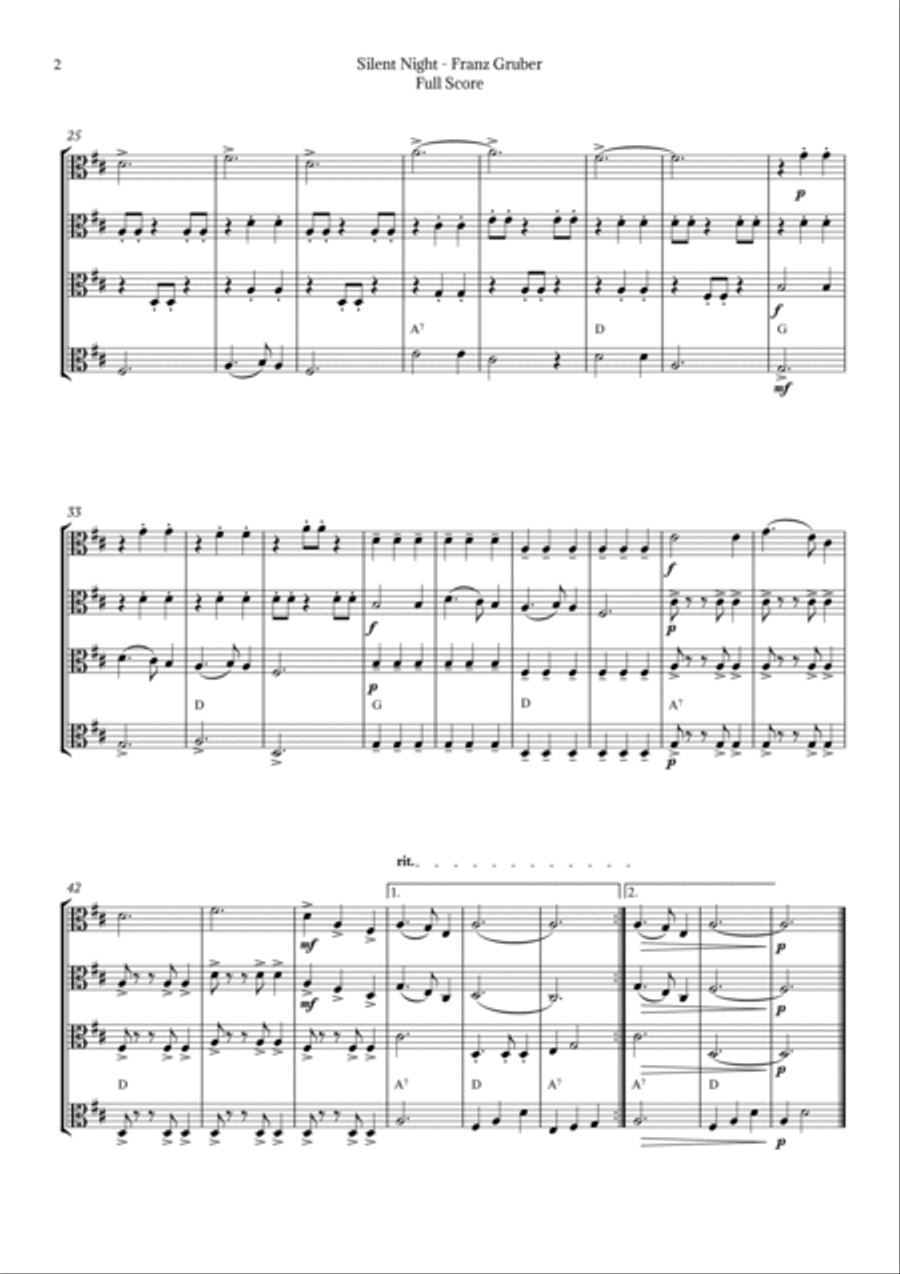 Silent Night for Viola Quartet String Quartet scores gallery preview page 2