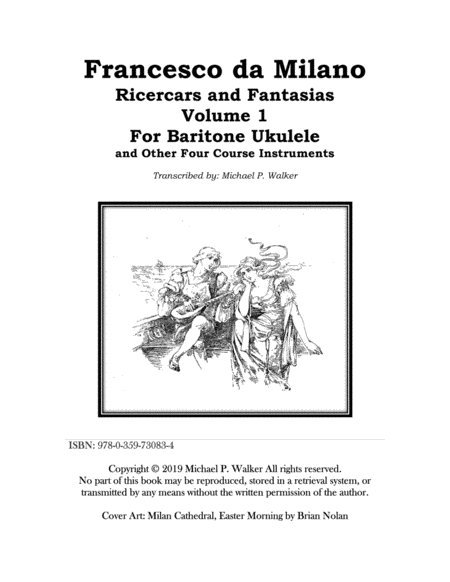 Francesco da Milano Ricercars and Fantasias Volume 1 For Baritone Ukulele and Other Four Course In