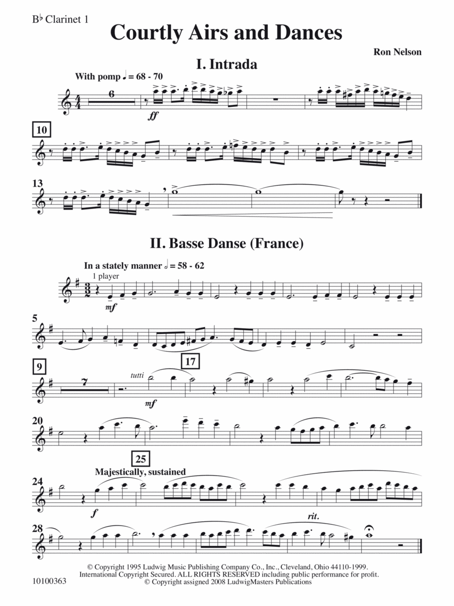 Courtly Airs and Dances - Clarinet 1 Concert Band scores gallery preview page 1