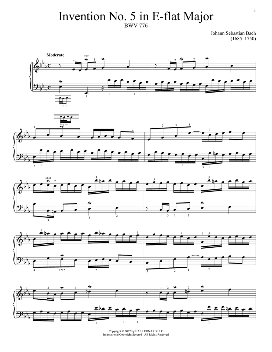 Invention No. 5 In E-Flat Major, BWV 776