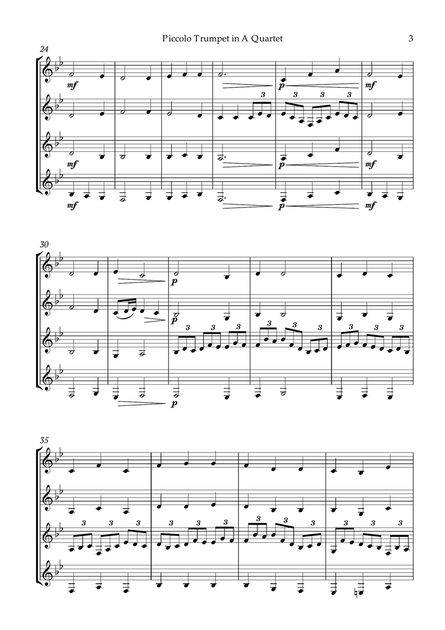 Bach Jesu, joy of man's desiring for Piccolo Trumpet in A Quartet Brass Ensemble scores gallery preview page 4