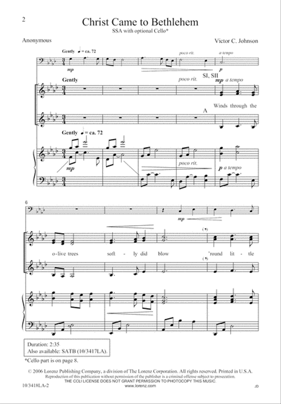 Christ Came to Bethlehem Christ Came to Bethlehem SSA scores gallery preview page 2