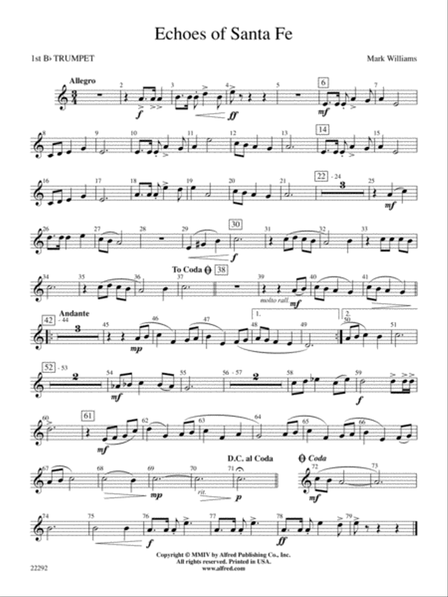 Echoes of Santa Fe: 1st B-flat Trumpet Concert Band scores gallery preview page 1