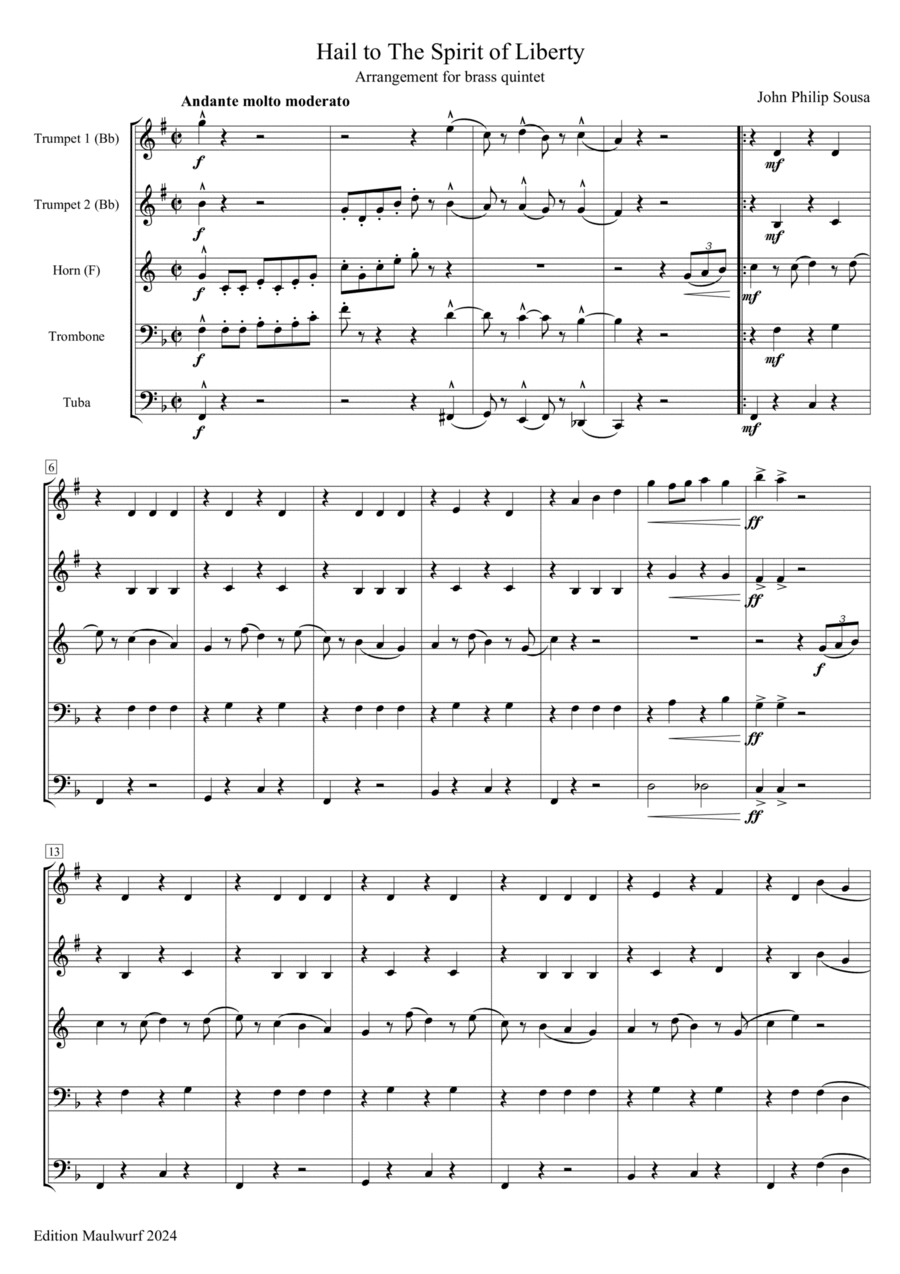 Hail to the Spirit of Liberty Brass Quintet scores gallery preview page 1