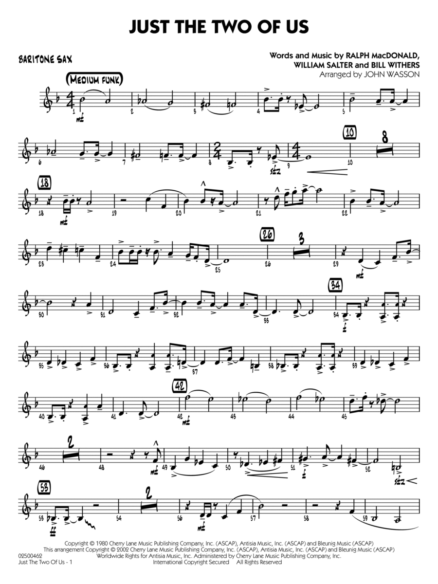 Just the Two of Us (arr. John Wasson) - Baritone Sax Jazz Ensemble scores gallery preview page 1