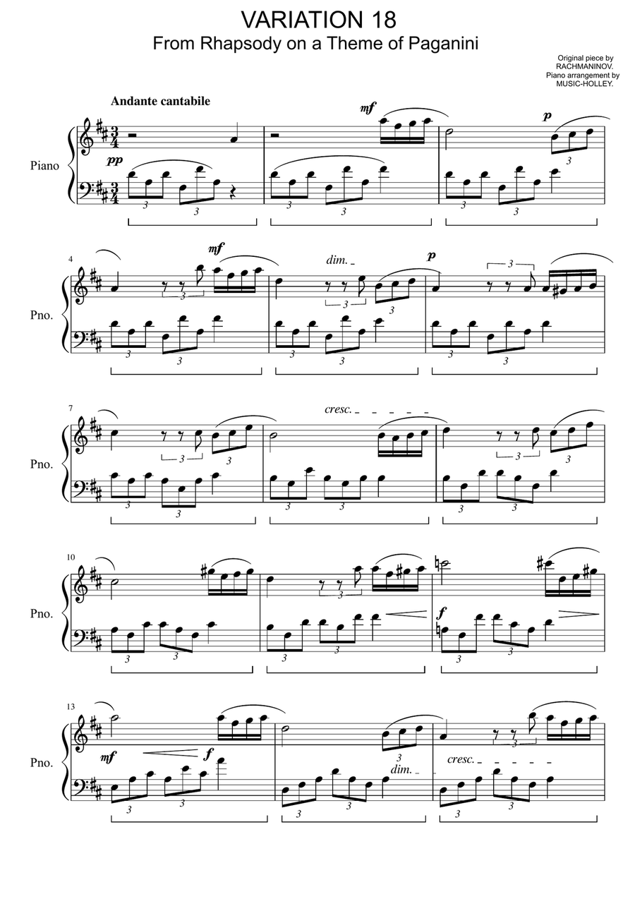 Rachmaninov - Variation 18 (from Rhapsody on a theme of Paganini) Rachmaninov - Variation 18 (from Rhapsody on a theme of Paganini) Piano Method scores gallery preview page 1