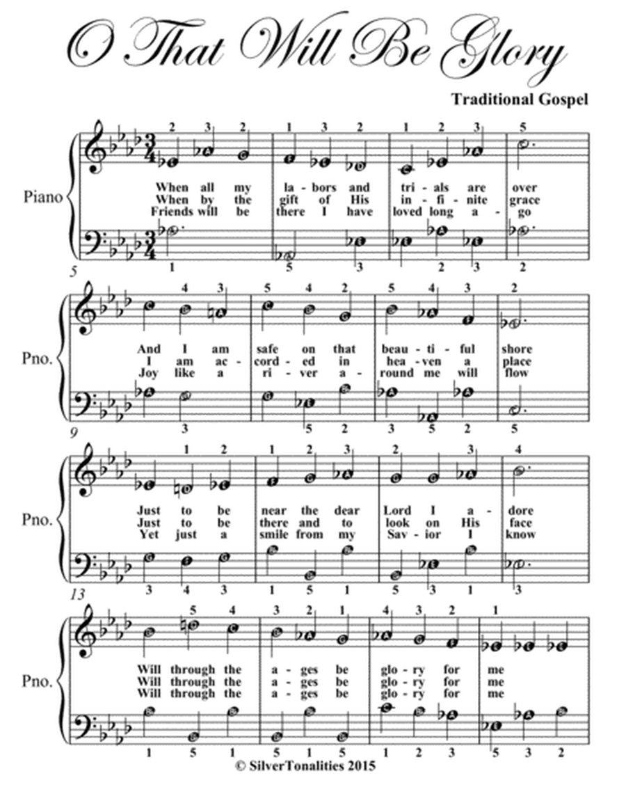 O That Will Be Glory Easy Piano Sheet Music