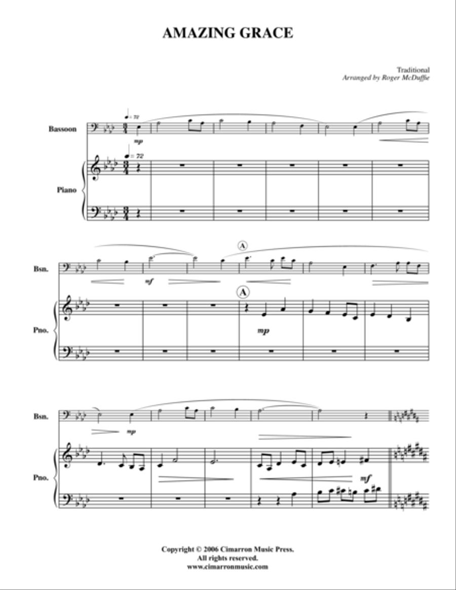 Amazing Grace Amazing Grace Bassoon Solo scores gallery preview page 1