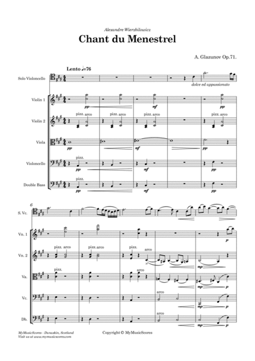 Glazunov Chant du Ménestrel Op. 71 for Cello and String Orchestra image number null