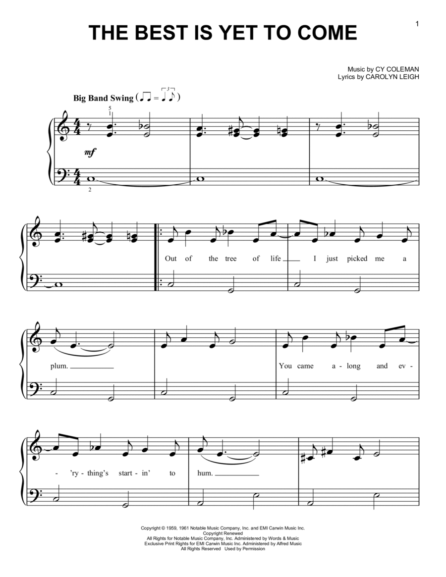 The Best Is Yet To Come Easy Piano scores gallery preview page 1