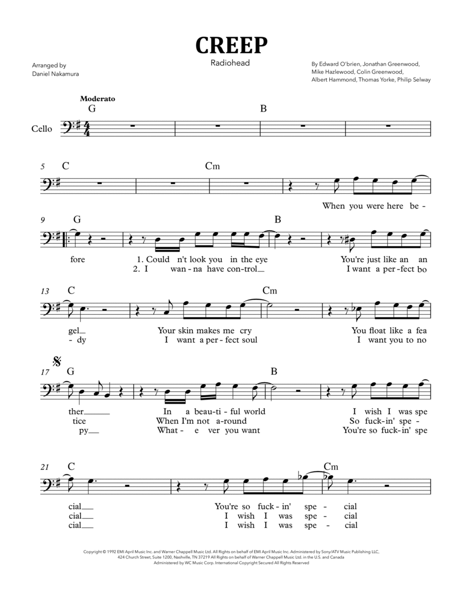 Creep Cello Solo scores gallery preview page 1