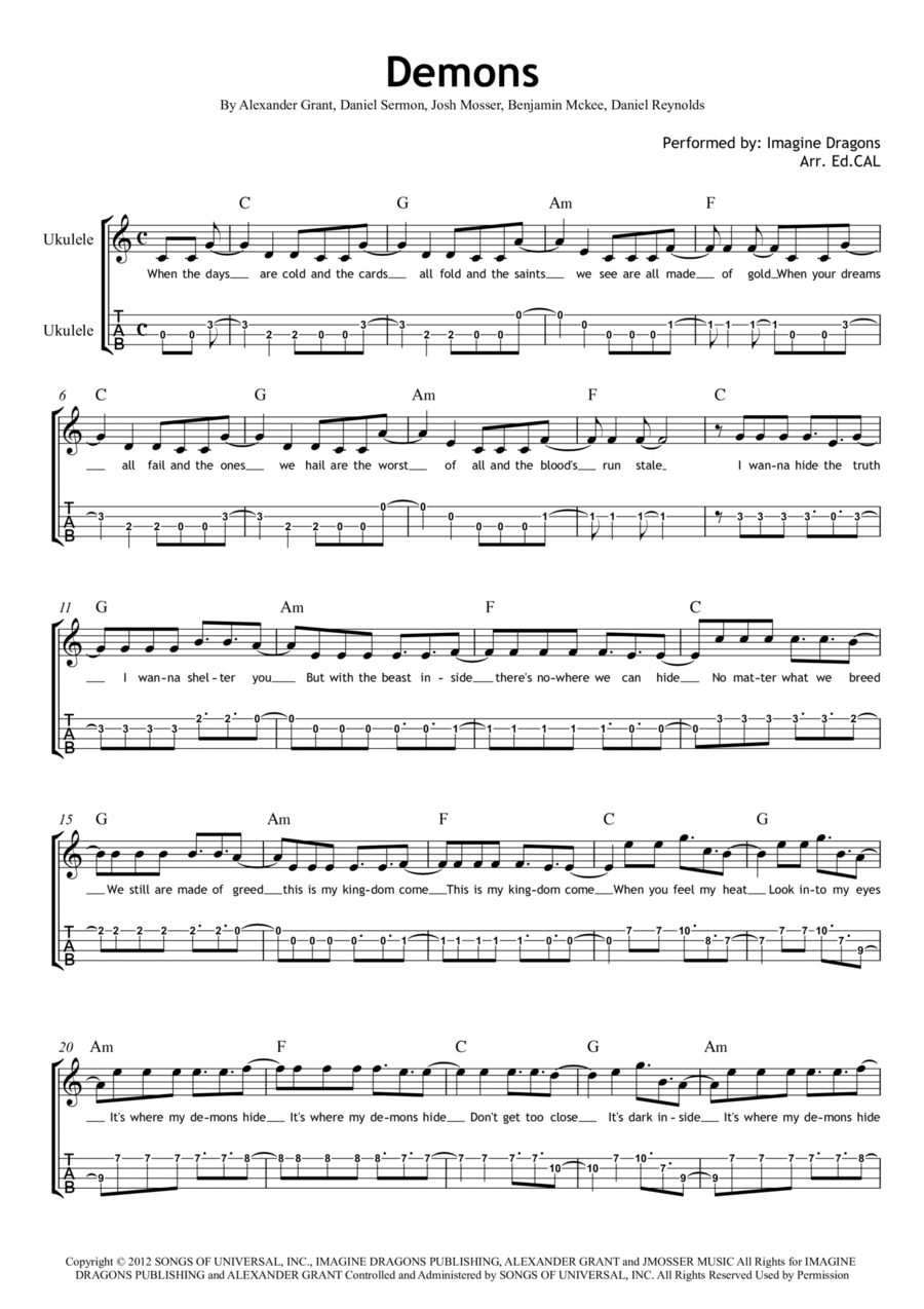 Demons Ukulele scores gallery preview page 1