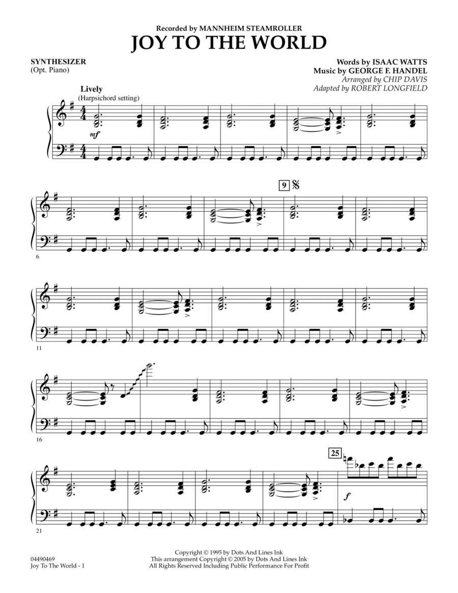 Joy To The World - Synthesizer Christmas scores gallery preview page 1