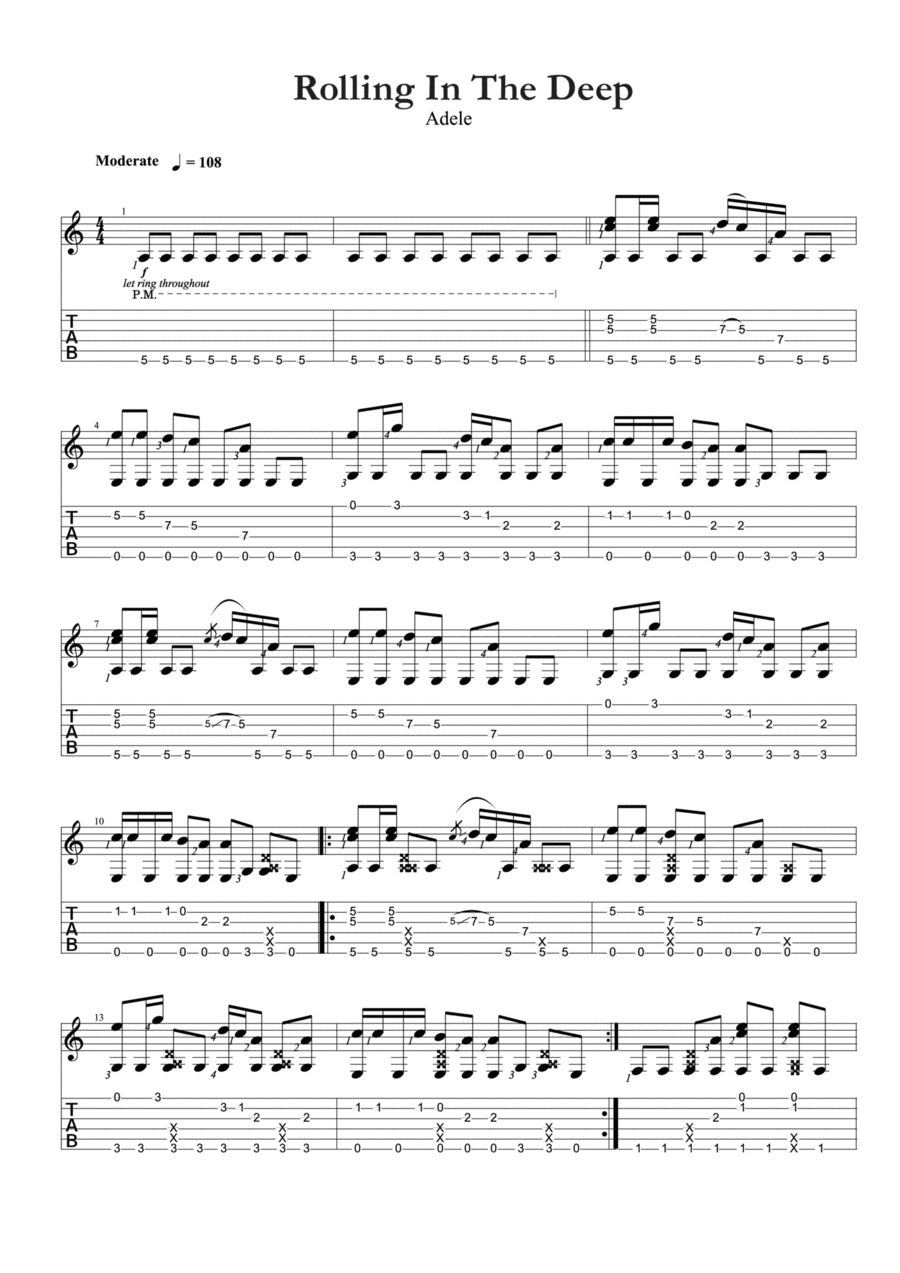 Rolling In The Deep Guitar Tablature scores gallery preview page 1