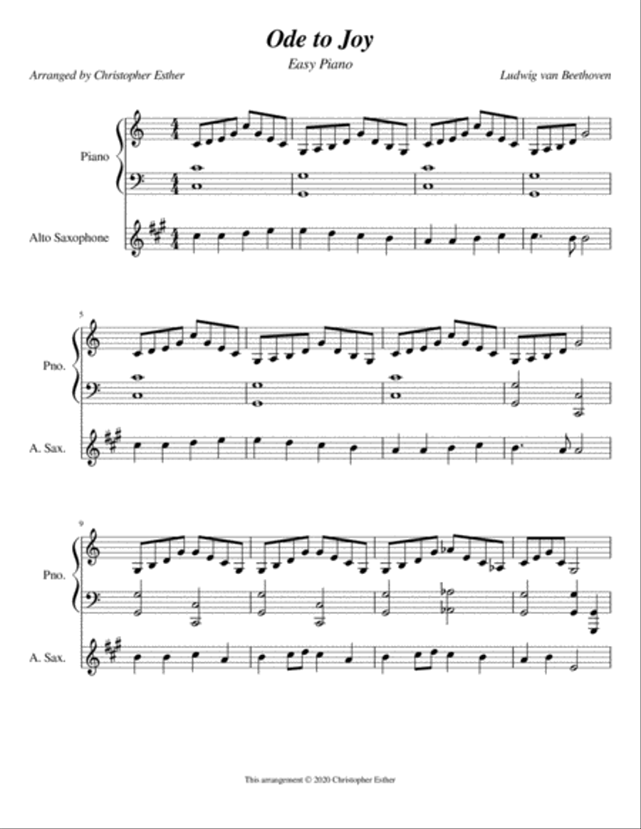 Ode to Joy (Piano and Alto Saxophone) Woodwind Duet scores gallery preview page 1