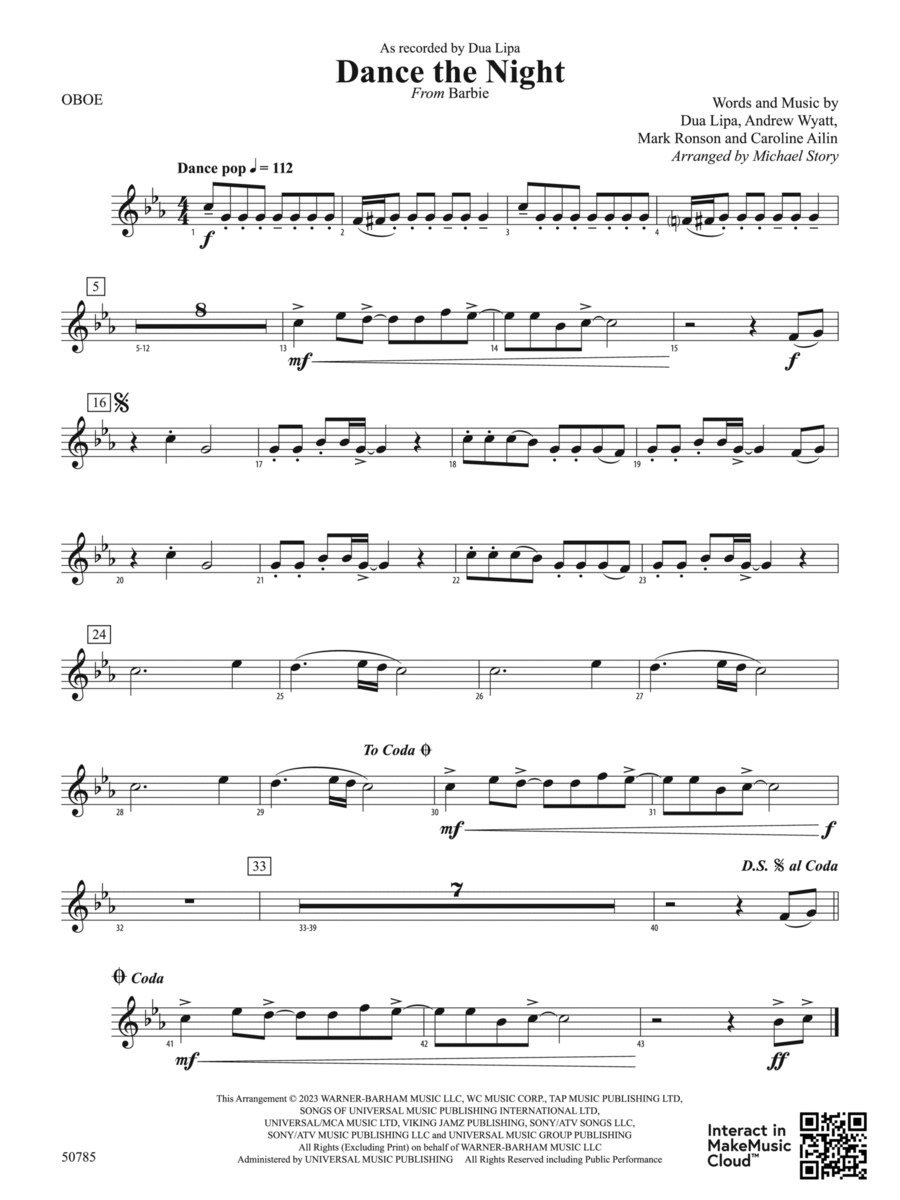 Dance the Night: Oboe Concert Band scores gallery preview page 1