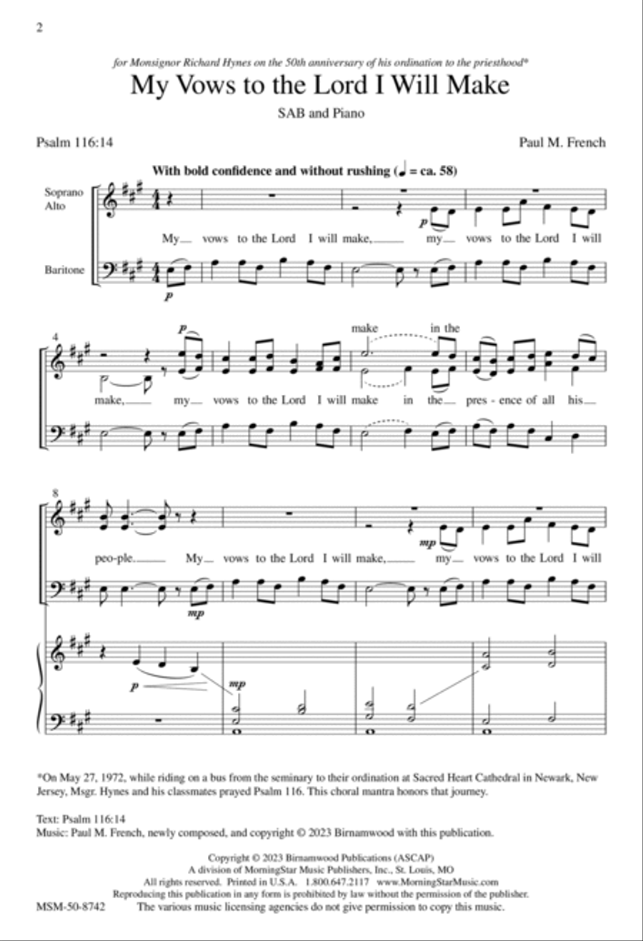 My Vows to the Lord I Will Make 3-Part scores gallery preview page 2