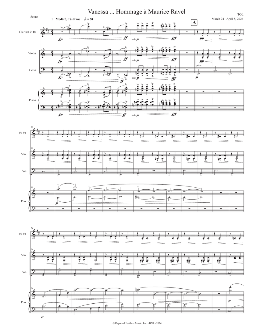 Vanessa ... Hommage à Maurice Ravel (2024) - Score Only Small Ensemble scores gallery preview page 3