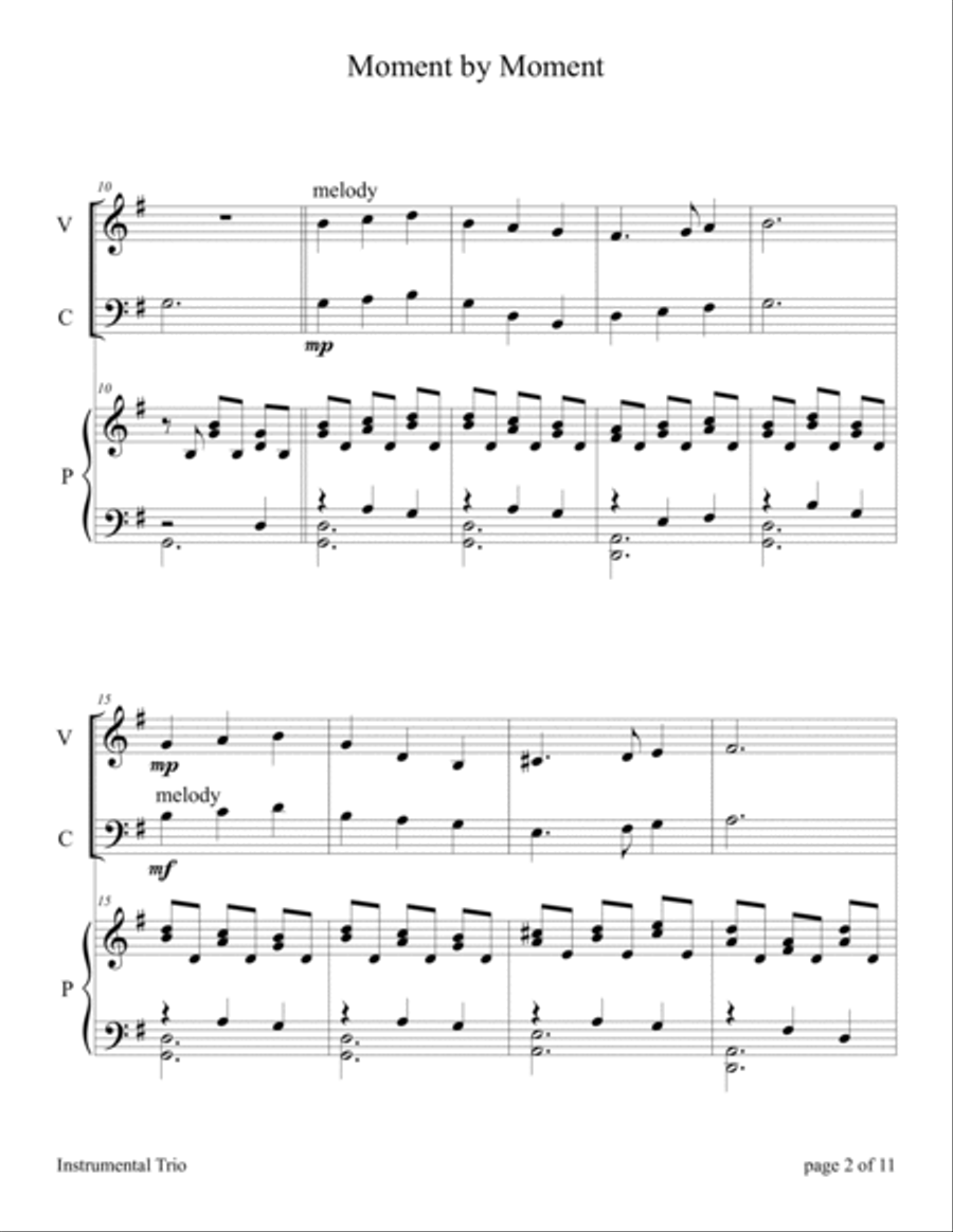 Moment By Moment (for Violin and Cello Duet with Piano Accompaniment) Piano Trio scores gallery preview page 6
