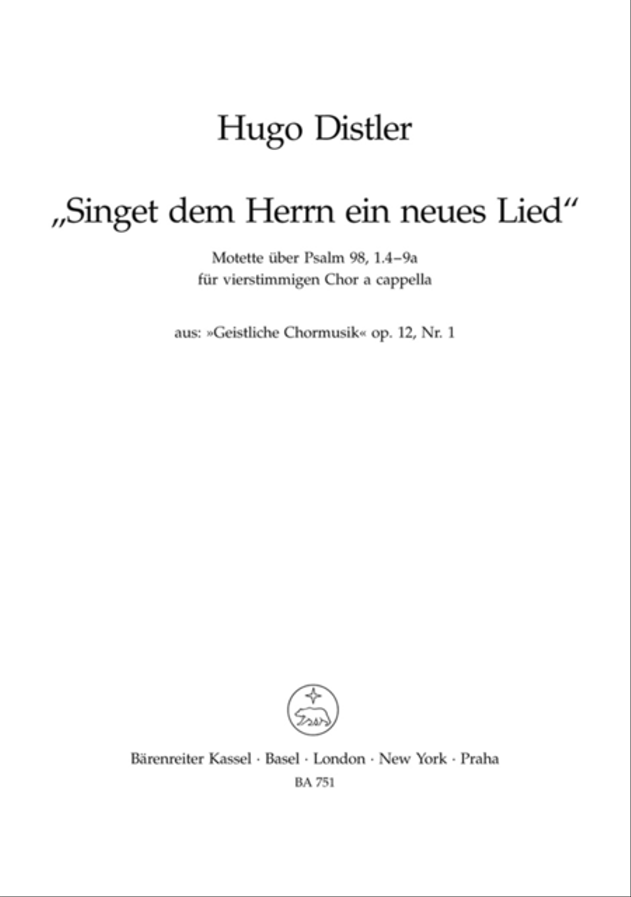 Singet dem Herrn ein neues Lied für vierstimmigen Chor a cappella 4-Part scores gallery preview page 1