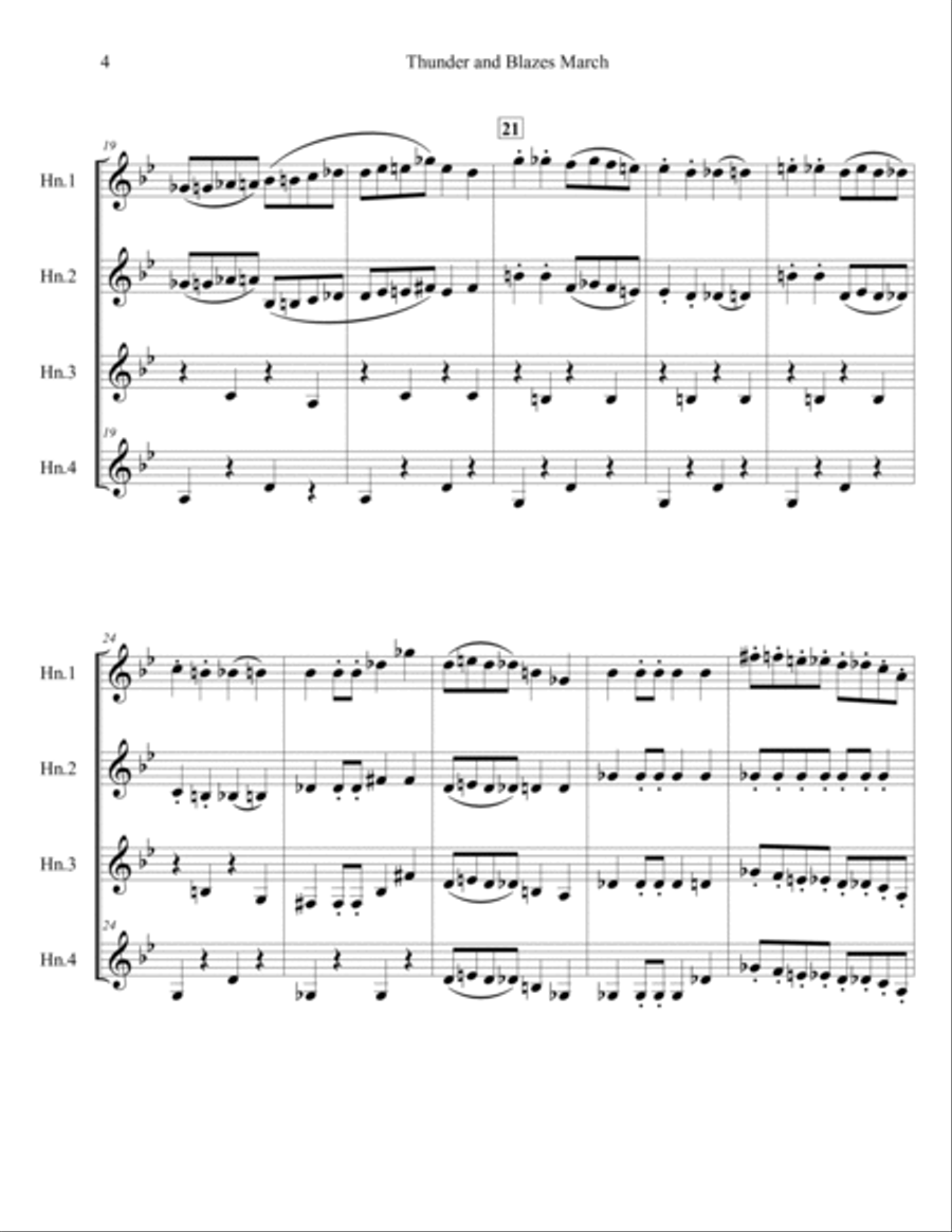 Thunder and Blazes March for French Horn Quartet French Horn Quartet scores gallery preview page 4