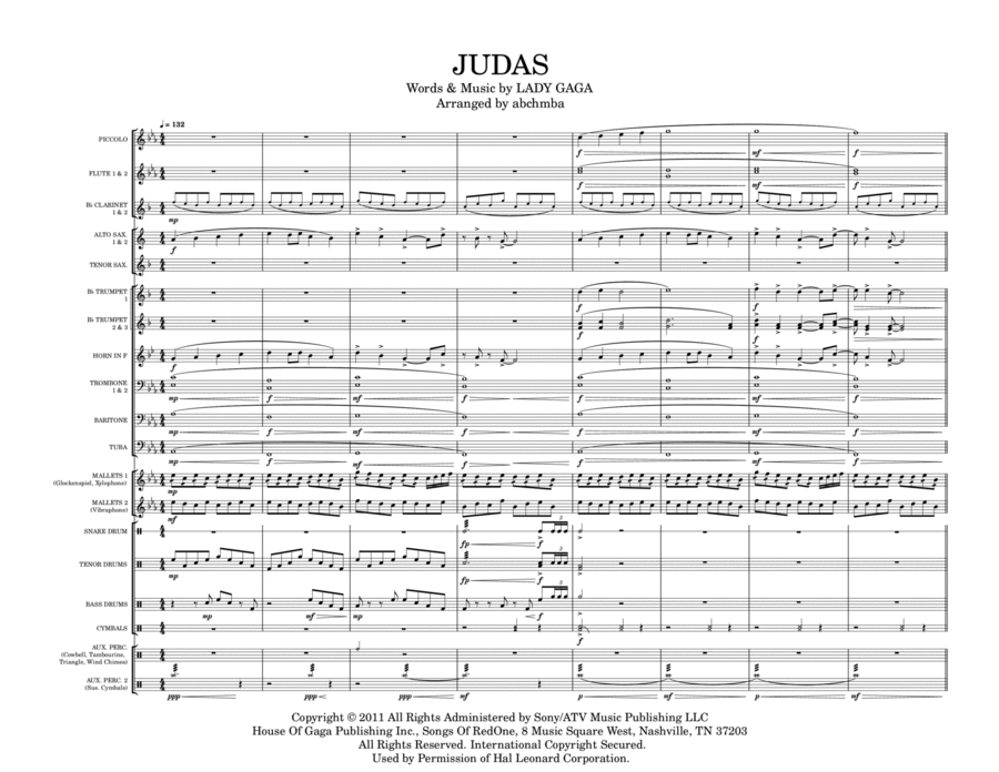 Judas Judas Marching Band scores gallery preview page 1