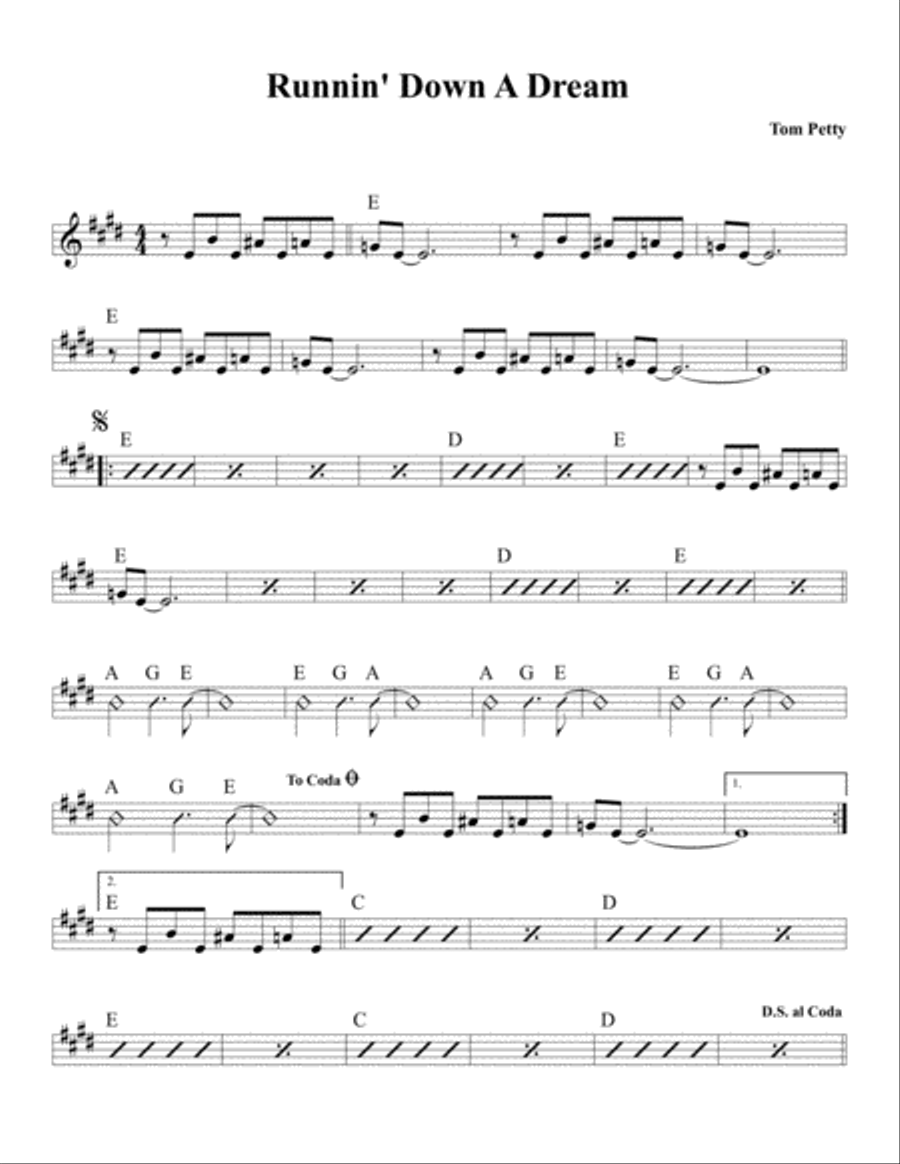 Runnin' Down A Dream Piano, Vocal, Guitar scores gallery preview page 1